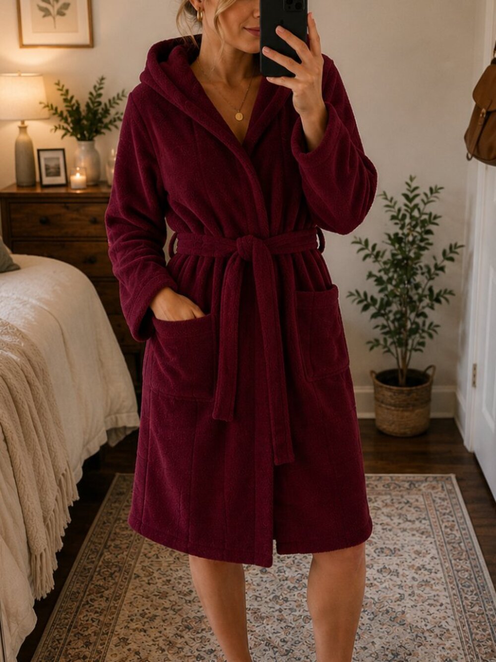 Berkshire Homewear Robe XL Burgundy Sherpa Fleece Hooded Plush Belted NWT